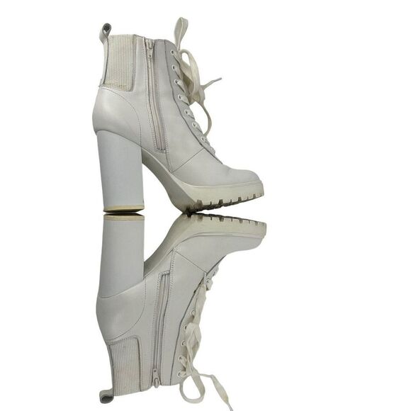 Steve Madden Latch Combat Lace Up White Leather Women Size 8.5 Chunky Heel Boots - Picture 5 of 10